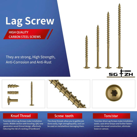Heavy Duty 6 Inch Lag Screws Kit For Outdoor Wood And Structural Fastening Bronze Carbon Steel Washer Head Rust Resistant Epoxy Coated T30 Star Bit 96 Pieces 4 Lb Total Weatherproof Long Lasting Exterior Screws image showing various angles and features.