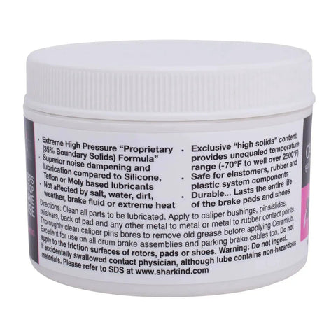 Front view of white plastic jar with screw-on cap labeled Ceramlub 2800 extreme-pressure brake lubricant.