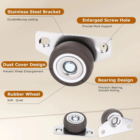 Tiny 1.25 Inch Side Mount Caster Wheels Set Of 4 Low Profile Rigid Casters for Wooden Furniture with stainless steel bracket
