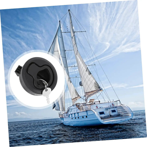 Close-up of black Angoily marine-grade flush pull boat latch with key for boat hatch (4-pack)