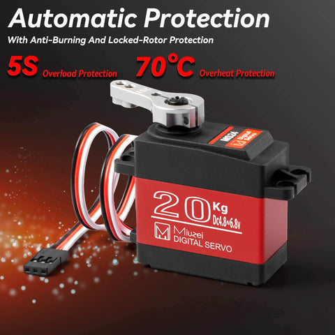 20Kg Digital RC Servo Motor With Metal Gear Waterproof High Torque For One Eighth And One Tenth Scale RC Cars And Robots DS3218 270 Degree Control Aluminum Gear With Double Ball Bearings Ultra Reliable Performance, black and red housing
