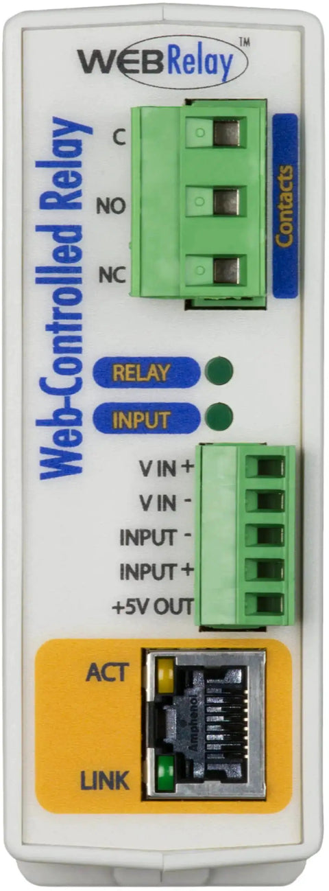 Front view of Remote Accessible Ethernet Relay And Digital Input Module Model X-WR-1R12-1I-I for industrial control systems.