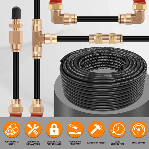 Nylon DOT Air Line Three Eighths Inch Outer Diameter Pneumatic Tubing 100 Feet 30.5 Meter SAE J844 Compliant Coiled Hose