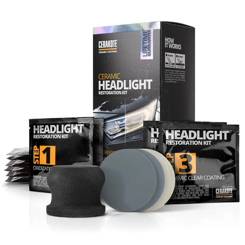 Headlight Restoration Kit With Ceramic Coating Wipes For Clear Lasting Results featuring wipes, sanding kit, and applicator pads