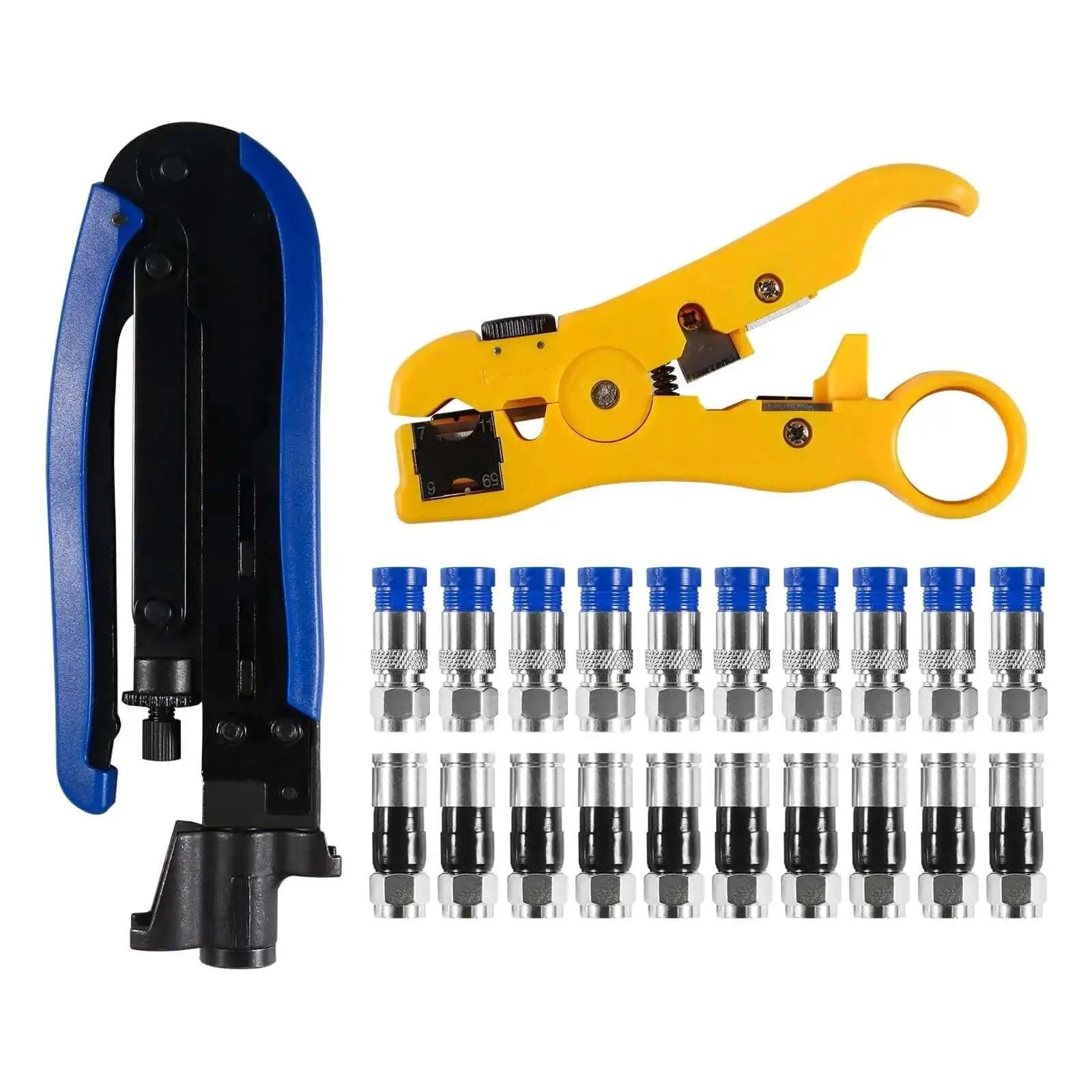 Adjustable Coax Cable Crimp Kit With Stripper And 20 F...