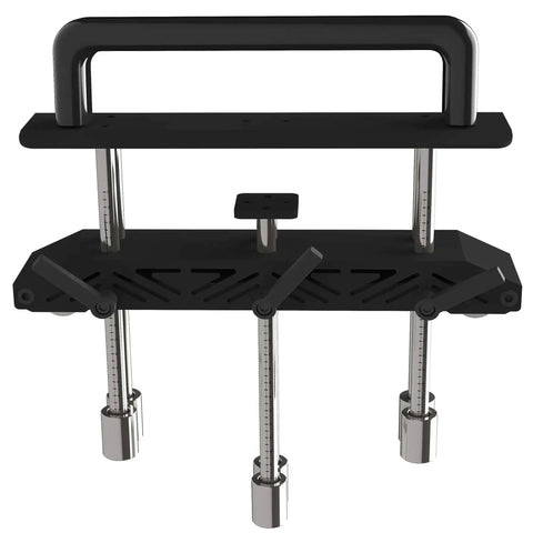 Front view of Three Station Edge Roller Bending Angle Tool, Pro Grade Workhorse for Sheet Metal, adjustable with handles visible