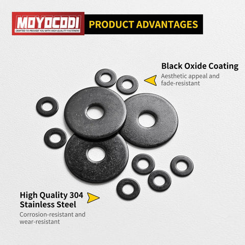 Fender washers set, black oxide-coated stainless steel, 3/4 in OD, 50-pack