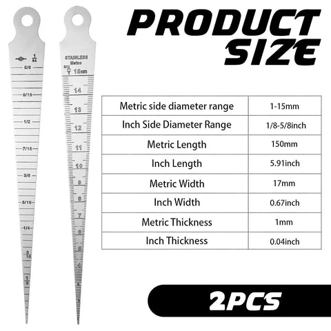 Stainless Steel Taper Gauge 1 To 15mm Dual Scale For Welding Inch And Metric Laser Etched Readings Double Sided Tool