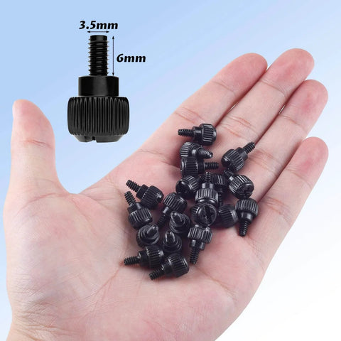 20 Pack Computer Case Thumb Screws Stainless Steel M3.5 6-32 Thread 6mm Length shown in hand, rust resistant