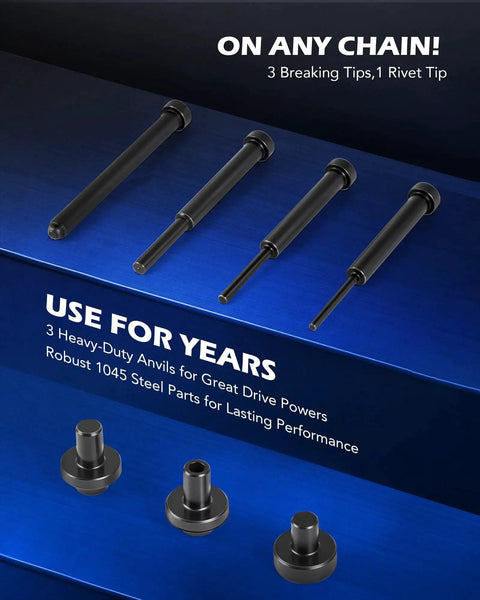 Beefed Up Chain Breaker Tool Kit With C Frame For Quick Chain Link Removal 19 Piece Set Featuring 3 Anvils And 5 Break Tips Built