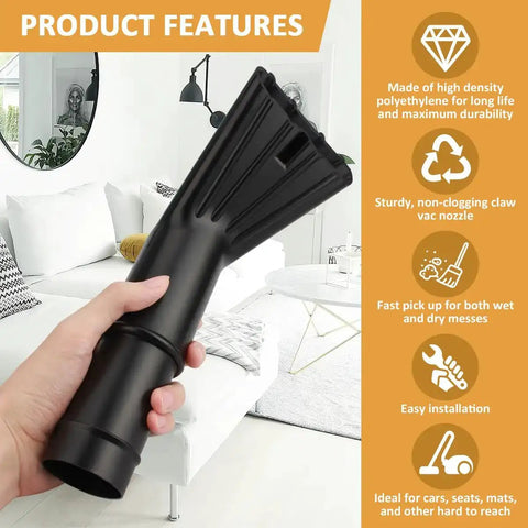 Hand holding 2 Inch By 12 Inch Vacuum Claw Nozzle For Cars, Home Interiors, Boats And Campers, Wet Dry Accessory in living room