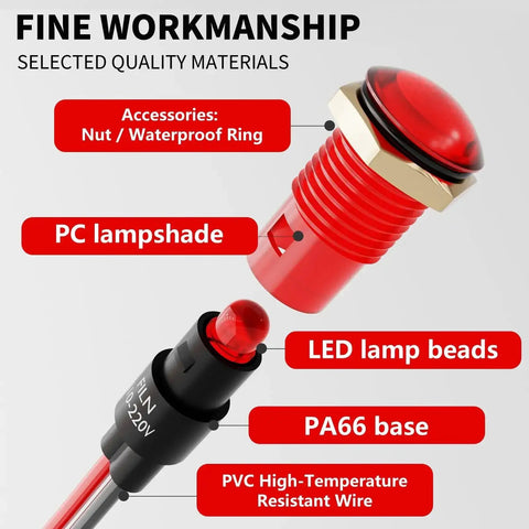 Red PC lampshade of 10 Pack 8mm LED Indicator Lights IP67 Waterproof Panel Mount 5V To 24V Low Power for Car Truck Boat Marine Dash