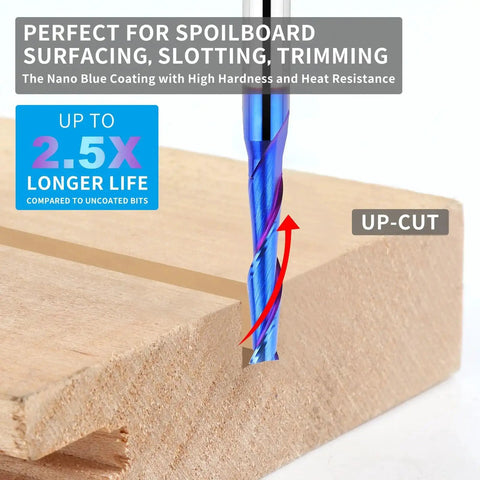 Upcut Spiral Router Bit With 1/4 Inch Shank And 3/16 Inch Cutting Diameter For Wood Mortises 1 Inch Cutting Length And 2-1/2 Inch