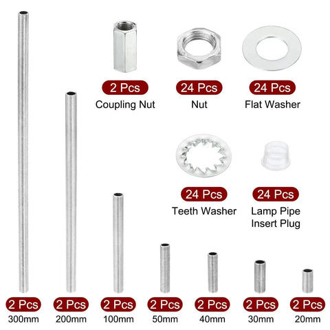 M10 Thread Lamp Pipe Kit With Lock Nuts And Washers And Fasteners for Chandelier Ceiling Light DIY Zinc Plated Hardware Set