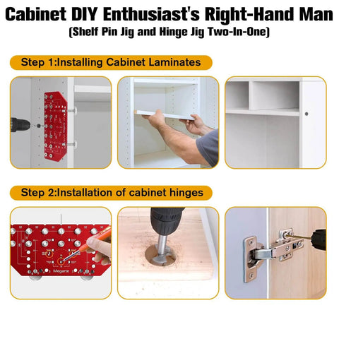 2 In 1 Shelf Pin And Hinge Jig For Cabinets, Aluminum Alloy Drill Template With One Quarter Inch And 5mm Drill Bits