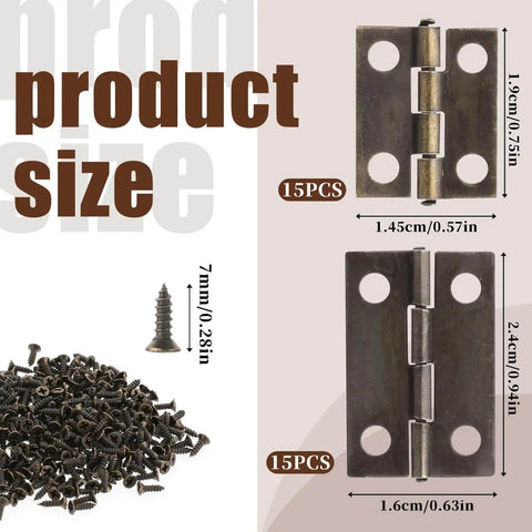 Small Stainless Steel Hinges Set For Cabinets And Wooden Boxes 30 Pcs Retro Decorative Folding Butt Hinges With 180 Degree Rotation And Screws