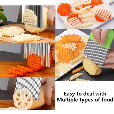 Crinkle Cutter Knife For Potatoes And Veggies, Easy To Use Stainless Steel Crinkle Fry Cutter For Carrots And Other Veggies, Durable Rust Free Carrot Slicer With Wavy Slices For Crispy Fries, Sharp Kitchen Tool In Green