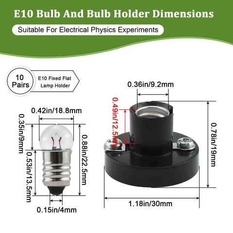 Dimensions of E10 bulb and holder for 10 Pack E10 Screw Mini Warm Light Bulbs And 10 E10 Mini Bulb Holders For DIY Projects