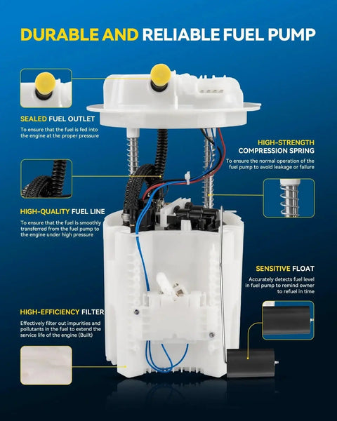 Electric Fuel Pump Assembly Direct Fit For Chrysler Town And Country Grand Caravan Ram C V And Volkswagen Routan 3.3L 3.6L Replacement E7254M Fits Your Ride Premium Quality showcasing features like sealed fuel outlet and high-efficiency filter.