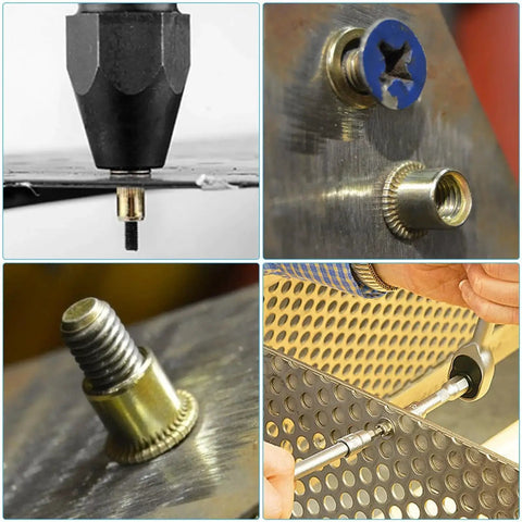 Installation of M5 Rivet Nuts 100 Pcs Zinc Plated Carbon Steel Flat Head Rivet Insert in metal sheet and panel.