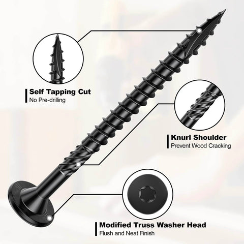 Heavy Duty Wood Screws With Star Drive For Decks And Timber Projects, Rust Resistant Outdoor Grade Screws, close-up design features