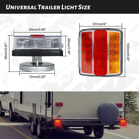 LED magnetic trailer light kit, 2pcs with IP68 lights on magnetic bases; red/amber and clear lenses
