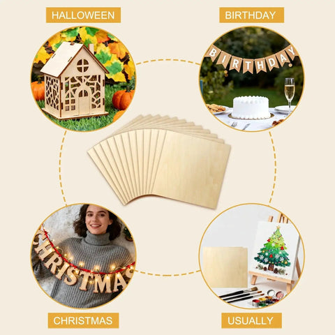 12 Pack Basswood Sheets 12x18 Inch One Eighth Inch Thick For Laser Cutting And Engraving, displayed with craft ideas.