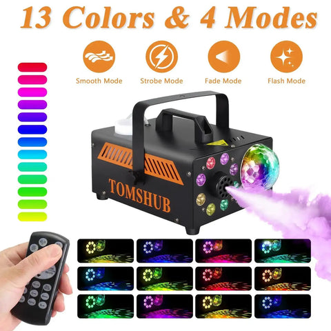 Powerful 600W Fog Machine With Disco Ball And 13 Color LED Lights for parties with wireless remote and high output