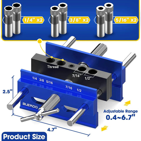 Upgraded 6.7 Inch Self Centering Doweling Jig Kit For Precise Wood Joints Adjustable Width Drilling Guide With Six Drill Bushings