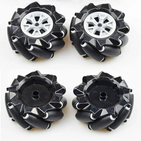 Mecanum Wheel Set For AGV Robots 97mm Omni Directional Wheels With Four 6mm Metal Couplings For DC Motors in a set of four