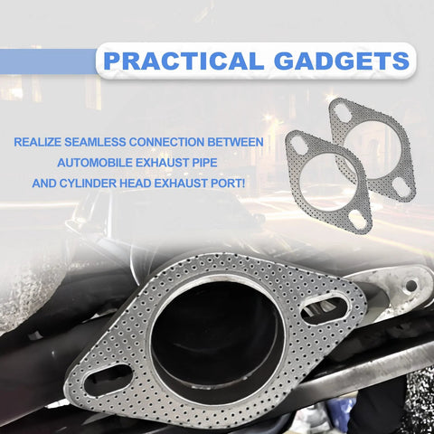 Pair of 2.5-inch exhaust gaskets with two bolt holes, high-temperature perforated metal flange gaskets for exhaust