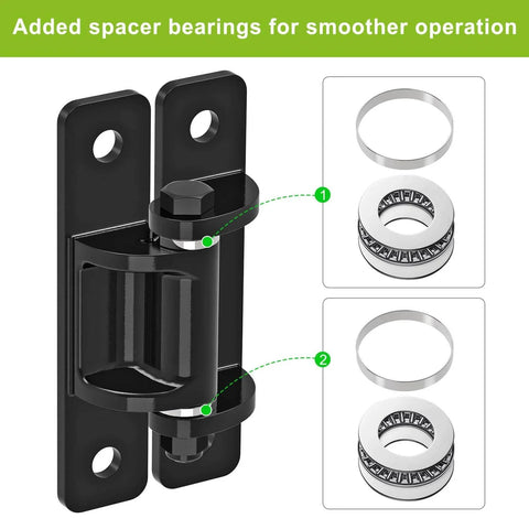 Heavy Duty Gate Hinges 2 Pack In Premium Steel With Spacer Bearings And Black Electro-Coated Finish Removable Bolts close-up