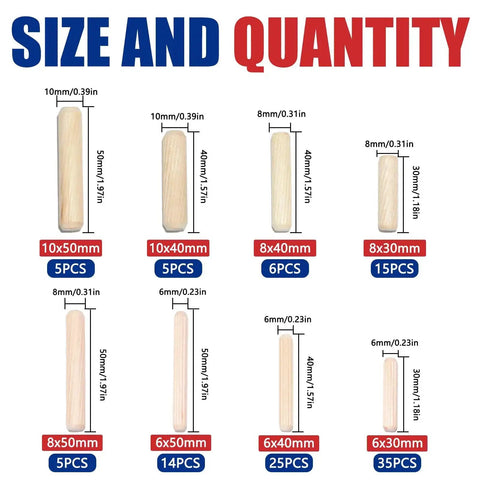 Fluted Wood Dowels Kit Pack Of 110 For Furniture Woodworking And DIY Projects A Handy Pro Grade Set With Three Diameters