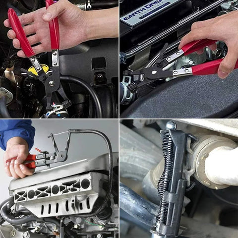 Three Piece Hose Clamp Pliers Tools Set including 24 Inch Bendable Spring Loaded Hose Clamp Pliers in automotive use