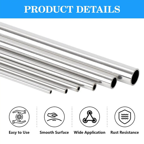 Durable 304 Stainless Steel Tube Half Inch OD Round Pipe Metal Tubing Ten Inch Length One Millimeter Wall Thick Four Pack details