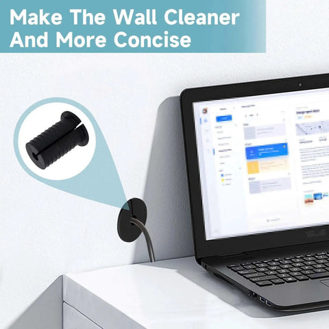 2 Pcs Starlink Cable Routing Kit For 1 Inch Wall Hole, Wall Grommet Set in use with laptop for tidy cable management, black.