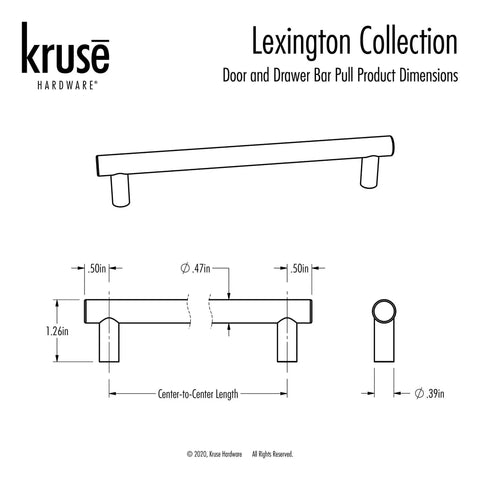 Diagram of door and drawer pulls 6-inch center-to-center brushed titanium gold finish 10 pack with measurements.