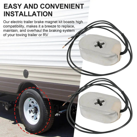 Ralzaoto 12-inch electric trailer brake magnet kit, two silver magnets with black wires; for 12x2-inch brakes.