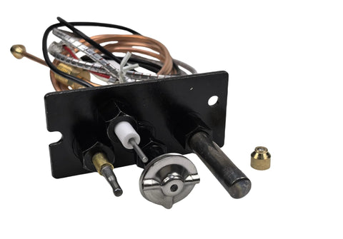 Pilot assembly for NG/LPG fireplace with black mounting plate, copper wiring, 750mV thermopile