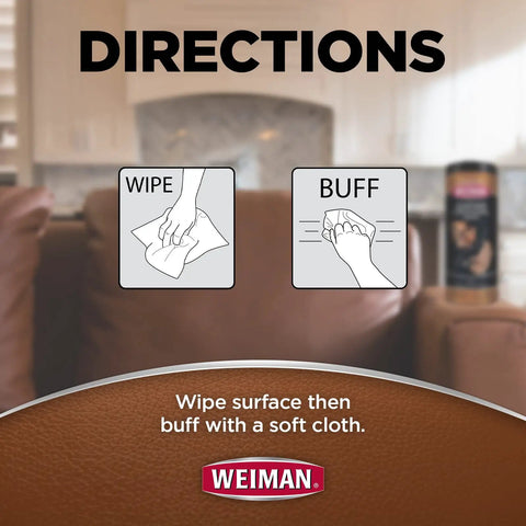 Directions for using Leather Care Wipes With Microfiber Cloth For Quick Easy Cleaning Conditioning And UV Protection To Keep Leather From Cracking Or Fading On Couches Car Seats Shoes Weiman 2 Pack