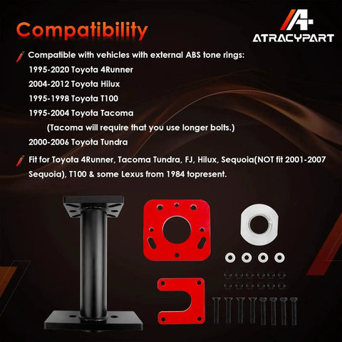 Compatibility chart for Rear Axle Bearing Puller And Installer Kit For ABS Tone Ring And Wheel Bearing Removal tool set and components.