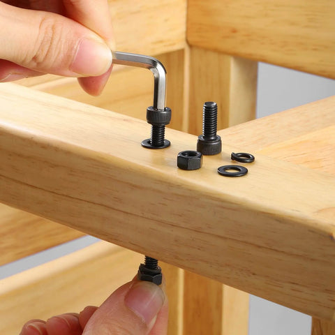 M5 Hex Socket Head Cap Screws Bolts Kit With Nuts And Flat And Lock Washers 60 Sets For Heavy Duty Projects being installed on wood