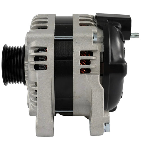 Side view of New Beefed Up 150 Amp 12V Alternator For Hyundai Santa Fe 2010 2012 And Kia Sorento 2012 2014 With 6 Grooved Pulley CW Rotation OEM Parts 8487N 8487 373003C610 8400206 Direct Fit Replacement