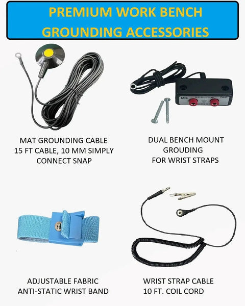 Groundhug By Scientific Americas ESD Anti Static Mat With 3 Layer Vinyl Construction Includes Anti Static Wrist Strap Grounding Cable accessories.
