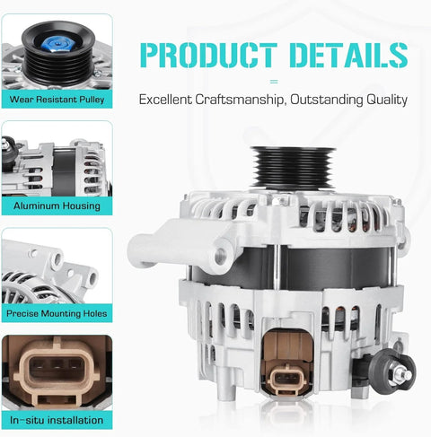 Front view of alternator swap with aluminum housing and wear-resistant pulley for Escape 2.5L 2009-2012, Focus 2.0L 2008-2011.