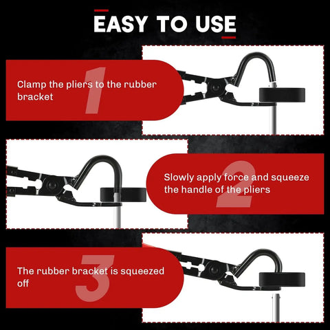 Step-by-step usage of Exhaust Hanger Removal Tool For Mufflers With Rubber Bracket Separation Pliers in action