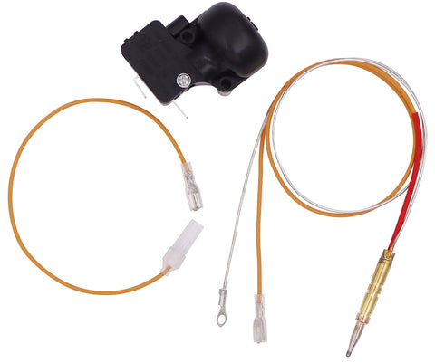 Propane tank top heater safety kit with thermocouple assembly and FD4 dump switch, orange wiring, brass connector