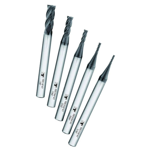 Micrograin Carbide Square End Mill Set By Speed Tiger with Four Flute Bits, 3/8 Inch, 5 Pieces, front view