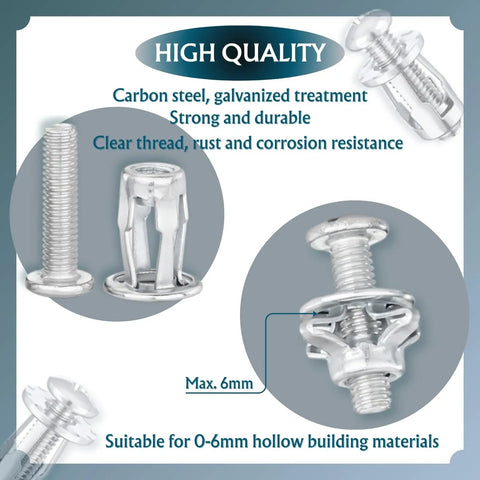 Petal Nut Expansion Screws Kit For Metal Frames 50Pcs Jack Nuts M4 M5 M6 M8 Heavy Duty Galvanized Carbon Steel Rustproof