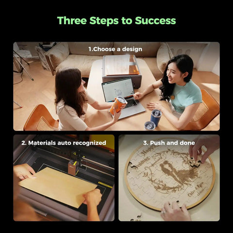 Steps to use 80W Falcon A1 Laser Engraver With HD Camera Auto Positioning featured with design choice and operation